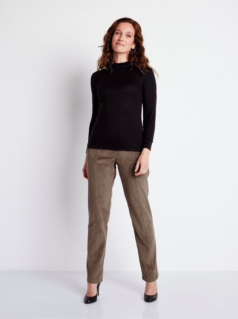 Pantalon droit taille élastiquée velours milleraies - Afibel Taupe - Kiabi