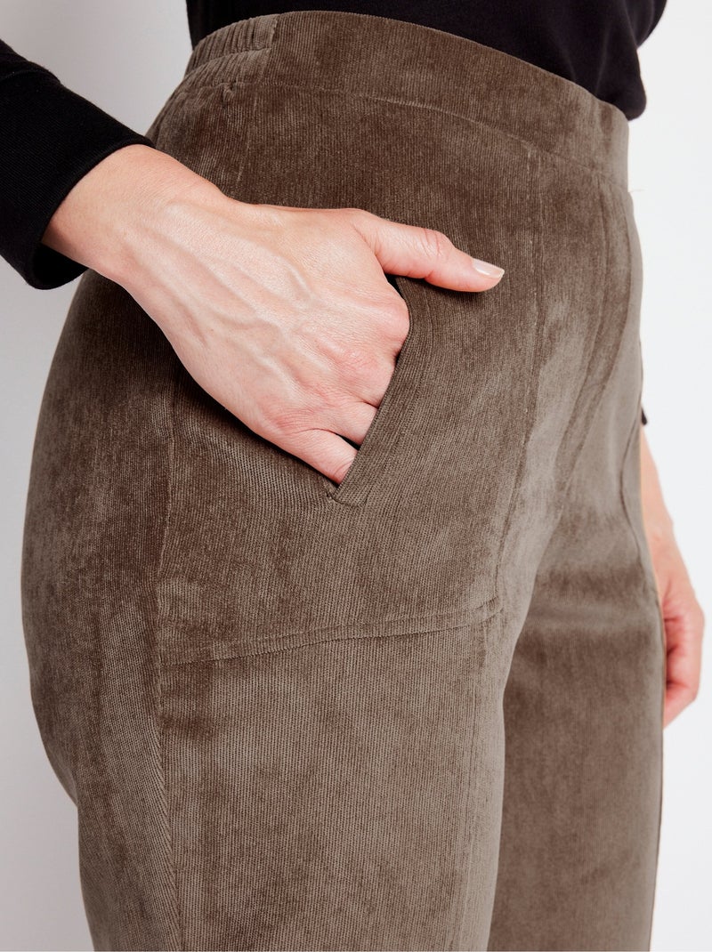 Pantalon droit taille élastiquée velours milleraies - Afibel Taupe - Kiabi