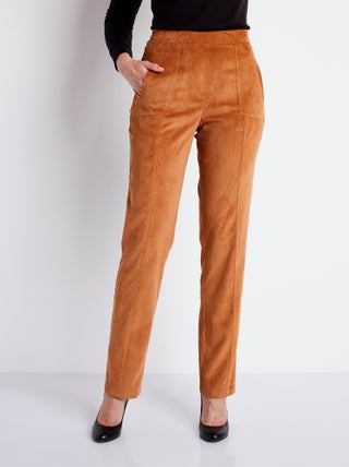 Pantalon droit taille élastiquée velours milleraies