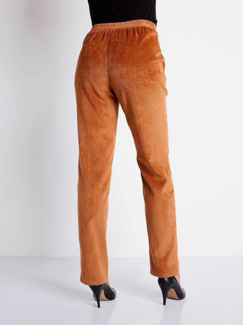 Pantalon droit taille élastiquée velours milleraies Marron caramel - Kiabi
