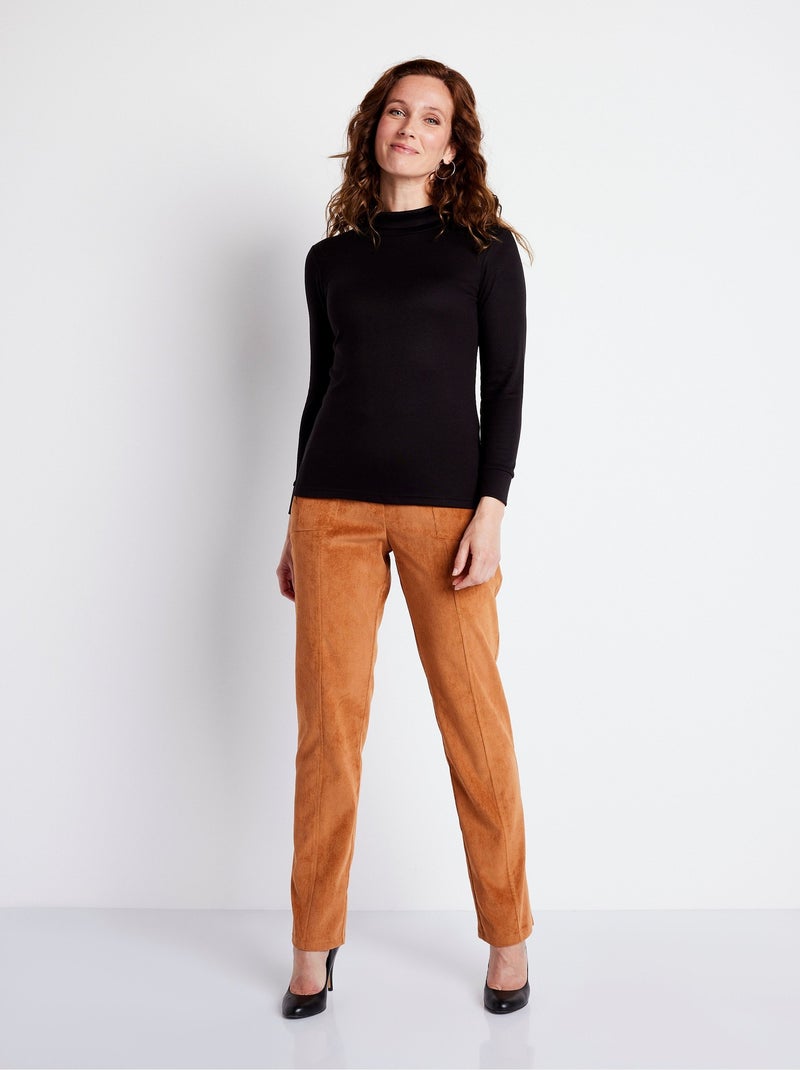 Pantalon droit taille élastiquée velours milleraies Marron caramel - Kiabi
