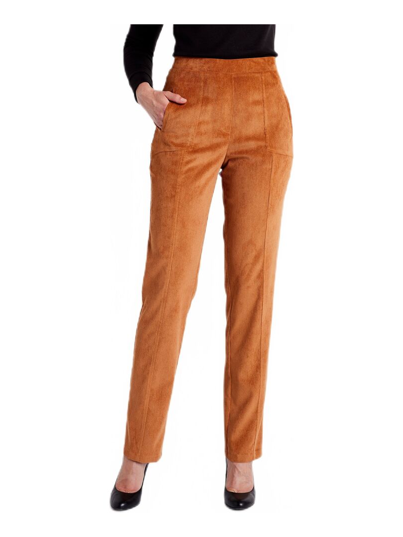 Pantalon droit taille élastiquée velours milleraies Marron - Kiabi