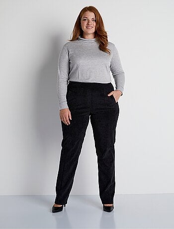 Pantalon droit taille élastiquée velours milleraies