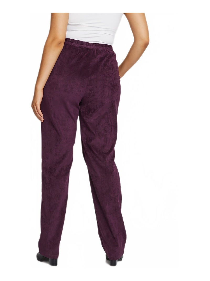 Pantalon droit taille élastiquée velours milleraies Violet prune - Kiabi