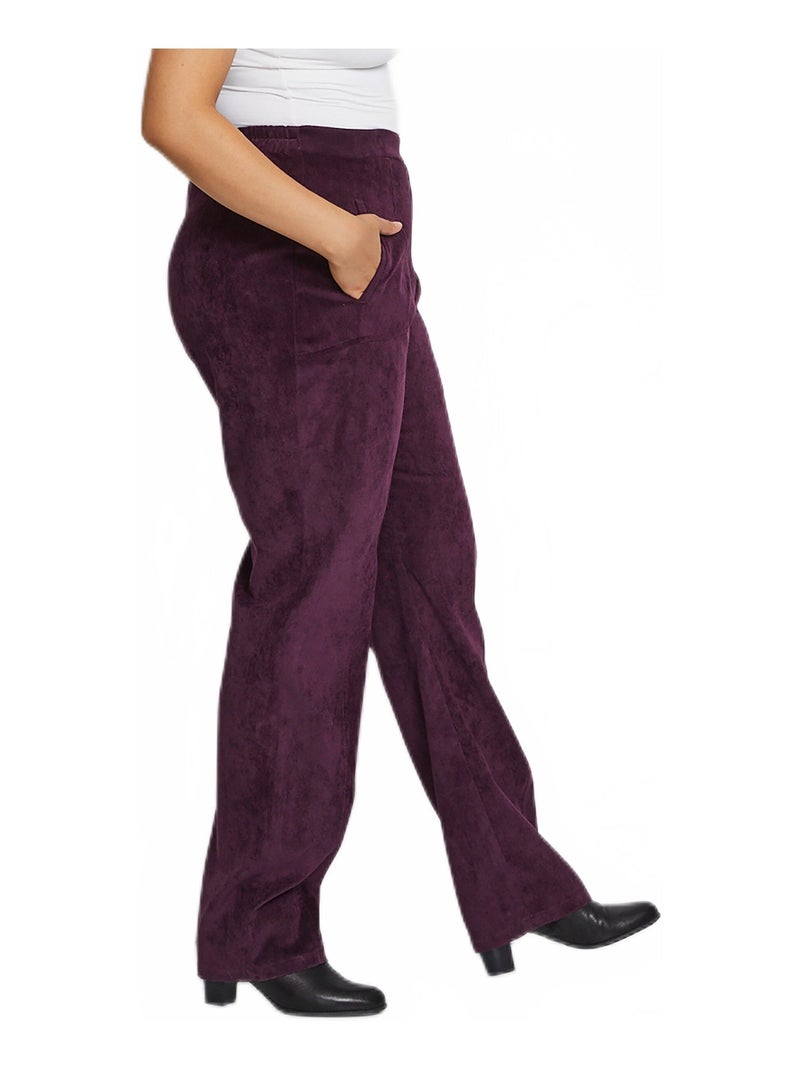 Pantalon droit taille élastiquée velours milleraies Violet prune - Kiabi