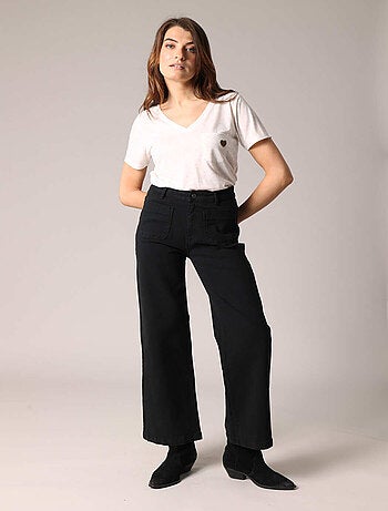 Pantalon droit taille haute à poches plaquées femme. 'Deeluxe'