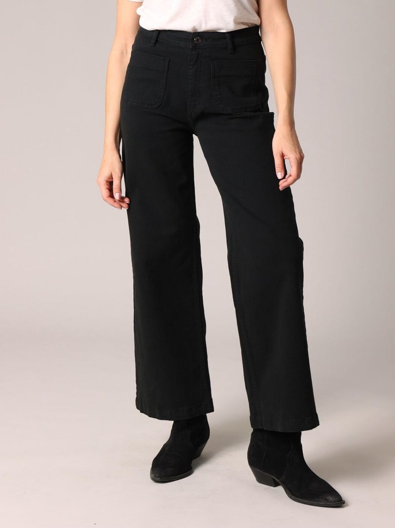 Pantalon droit taille haute à poches plaquées femme. 'Deeluxe' Noir - Kiabi