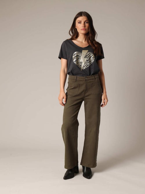 Pantalon droit taille haute à poches plaquées femme 'Deeluxe' - Kiabi