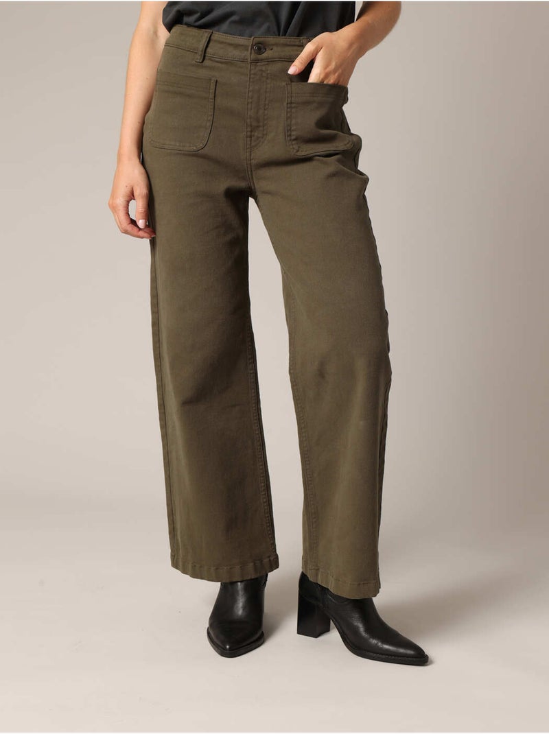 Pantalon droit taille haute à poches plaquées femme 'Deeluxe' Vert bouteille - Kiabi