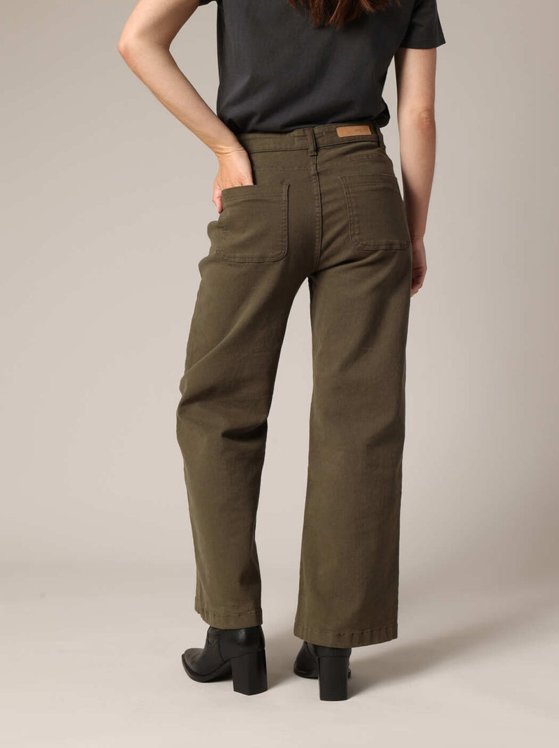 Pantalon droit taille haute à poches plaquées femme 'Deeluxe' Vert bouteille - Kiabi