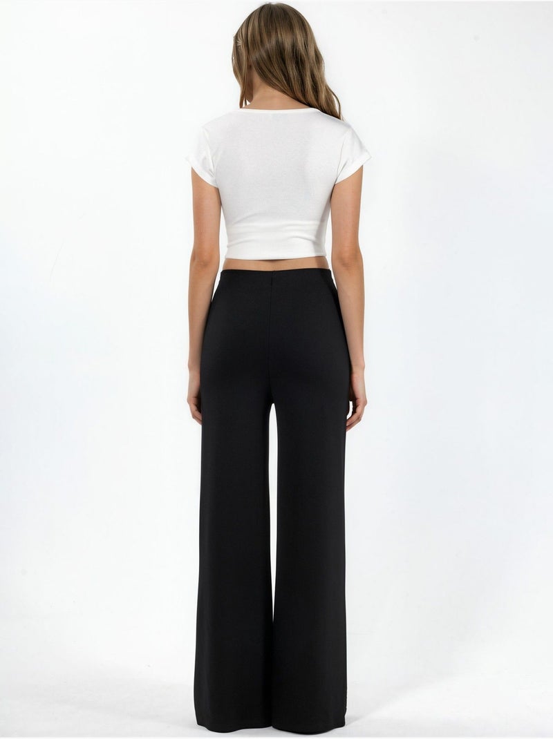 Pantalon droit taille haute avec accessoire en pierre hiccup Noir - Kiabi
