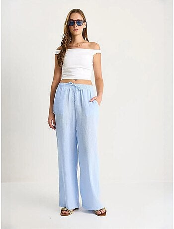 Pantalon droit taille haute avec cordon de serrage à la taille lucci