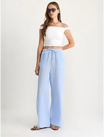 Pantalon droit taille haute avec cordon de serrage à la taille lucci
