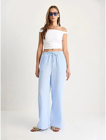 Pantalon droit taille haute avec cordon de serrage à la taille lucci