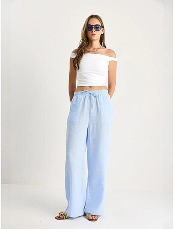 Pantalon droit taille haute avec cordon de serrage à la taille lucci