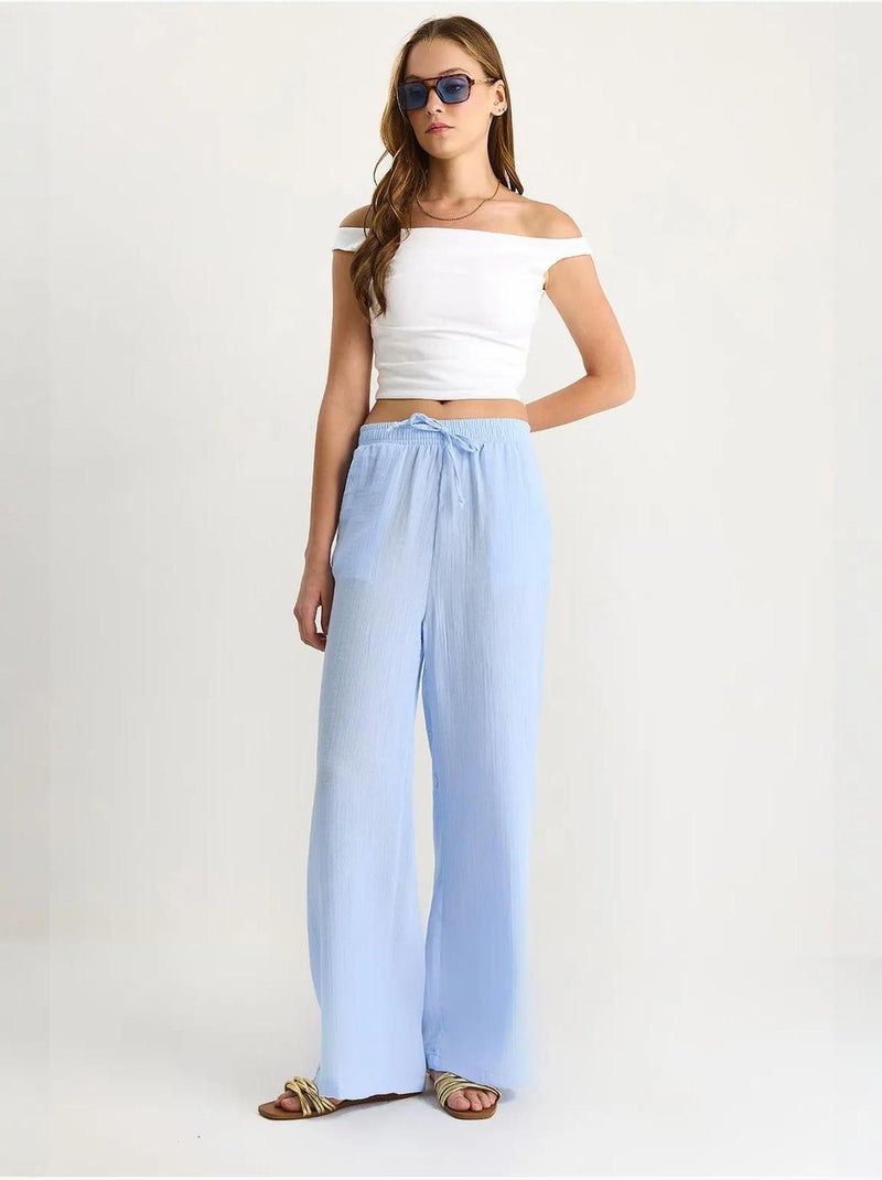 Pantalon droit taille haute avec cordon de serrage à la taille lucci Bleu ciel - Kiabi