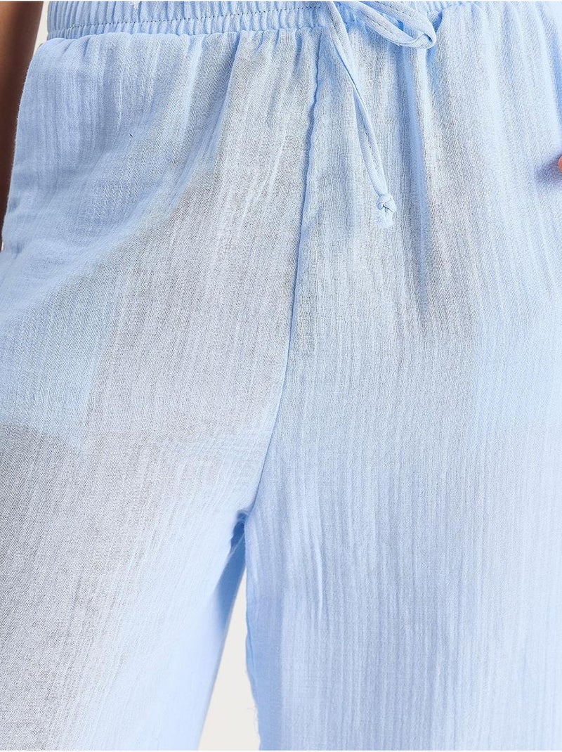 Pantalon droit taille haute avec cordon de serrage à la taille lucci Bleu ciel - Kiabi