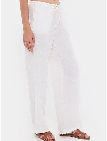 Pantalon droit taille haute avec cordon de serrage
