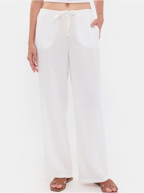 Pantalon droit taille haute avec cordon de serrage - Kiabi