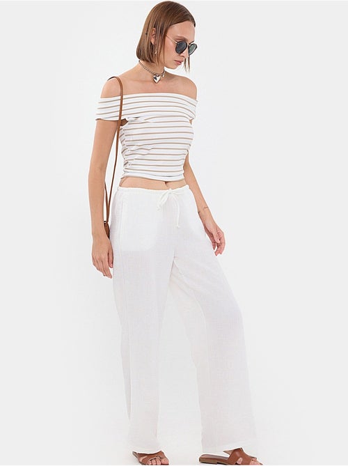 Pantalon droit taille haute avec cordon de serrage - Kiabi
