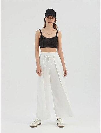 Pantalon droit taille haute avec lien sur le devant