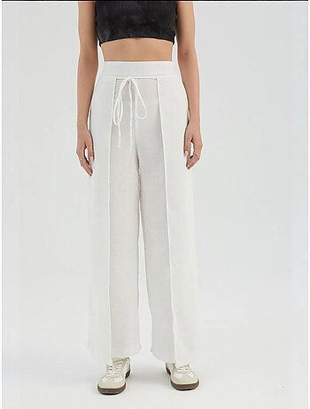 Pantalon droit taille haute avec lien sur le devant