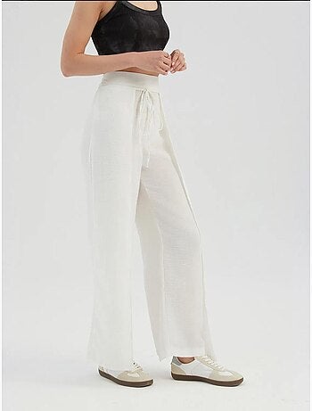 Pantalon droit taille haute avec lien sur le devant