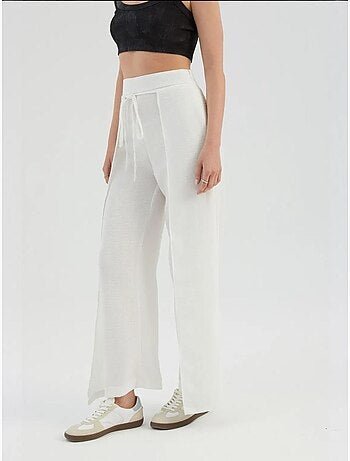 Pantalon droit taille haute avec lien sur le devant