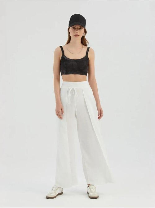 Pantalon droit taille haute avec lien sur le devant - Kiabi