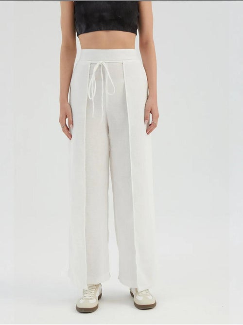Pantalon droit taille haute avec lien sur le devant - Kiabi