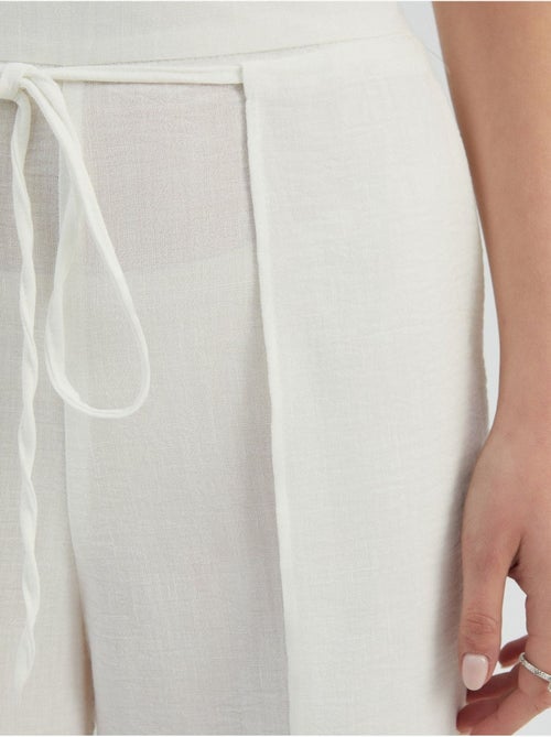 Pantalon droit taille haute avec lien sur le devant - Kiabi