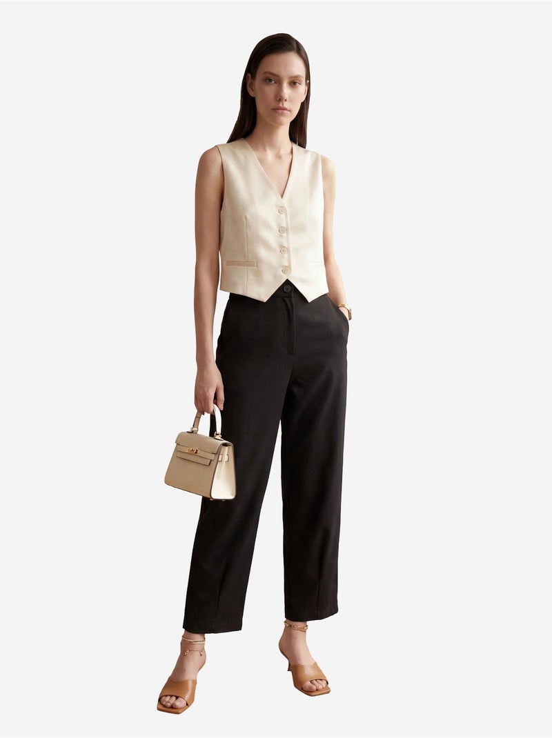 Pantalon droit taille haute avec poches my fashion Noir - Kiabi