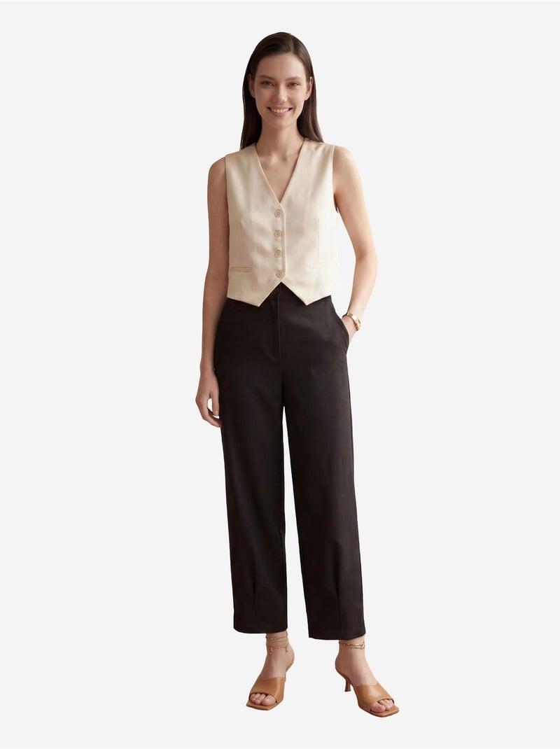 Pantalon droit taille haute avec poches my fashion Noir - Kiabi