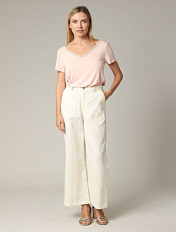 Pantalon droit taille haute avec poches plaquées 'Deeluxe'