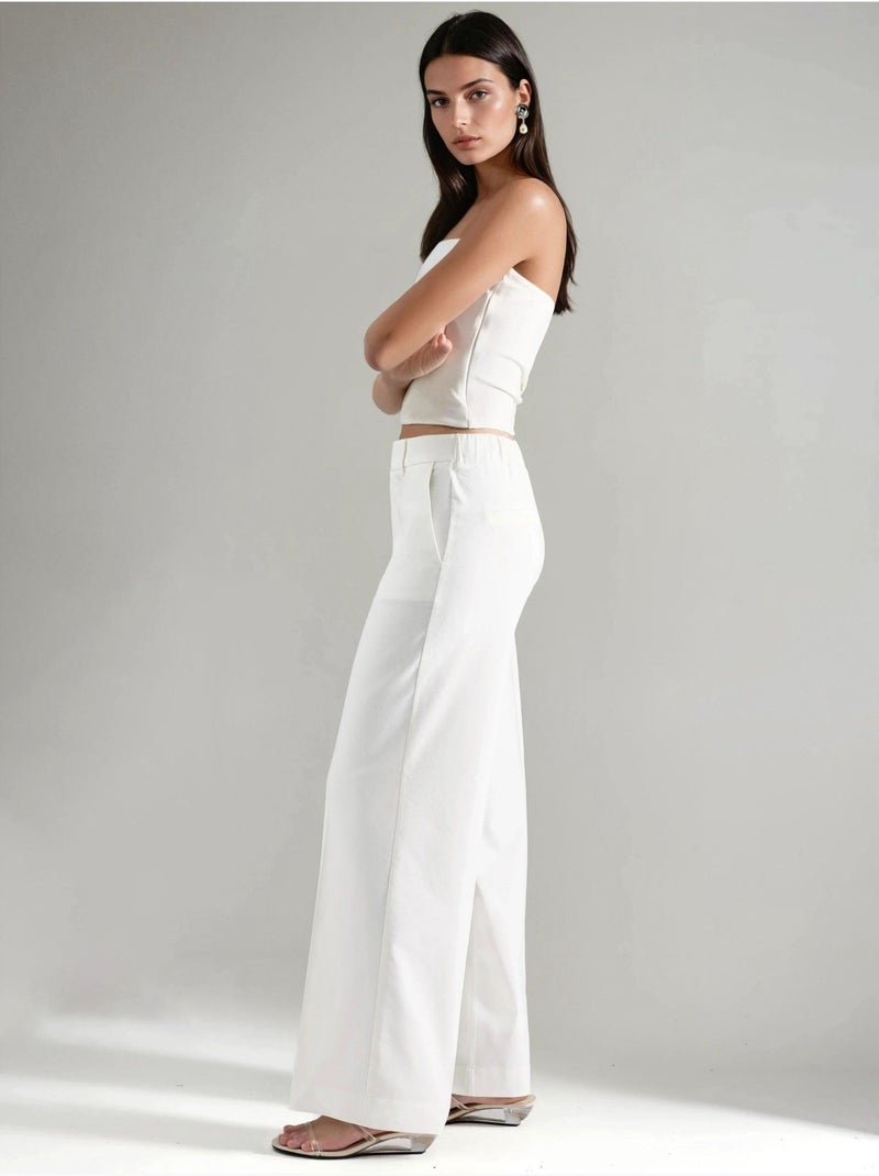 Pantalon droit taille haute Blanc cassé - Kiabi