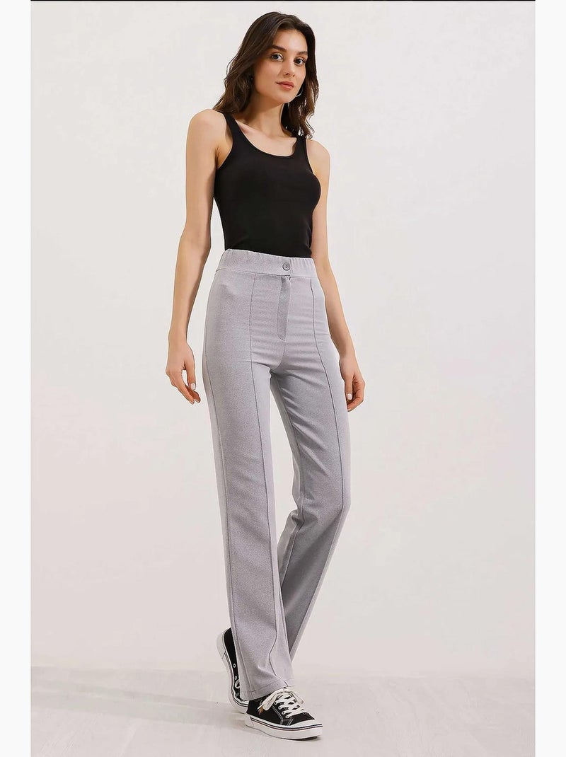 Pantalon droit taille haute en crêpe avec fermeture à boutons bdart Gris - Kiabi