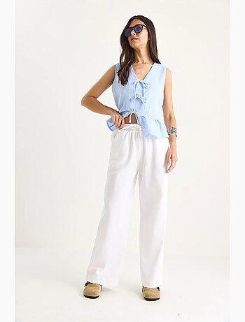 Pantalon droit taille haute en gabardine avec détails de reliure lucci