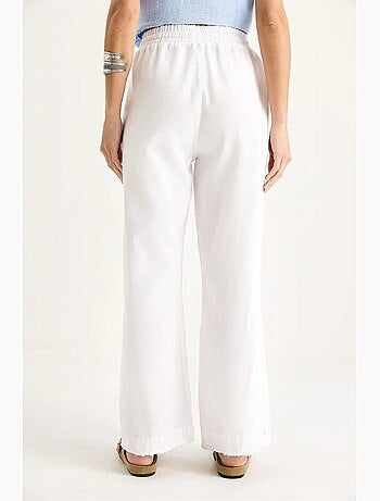 Pantalon droit taille haute en gabardine avec détails de reliure lucci