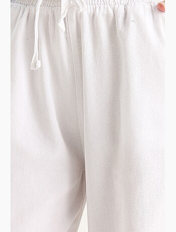 Pantalon droit taille haute en gabardine avec détails de reliure lucci