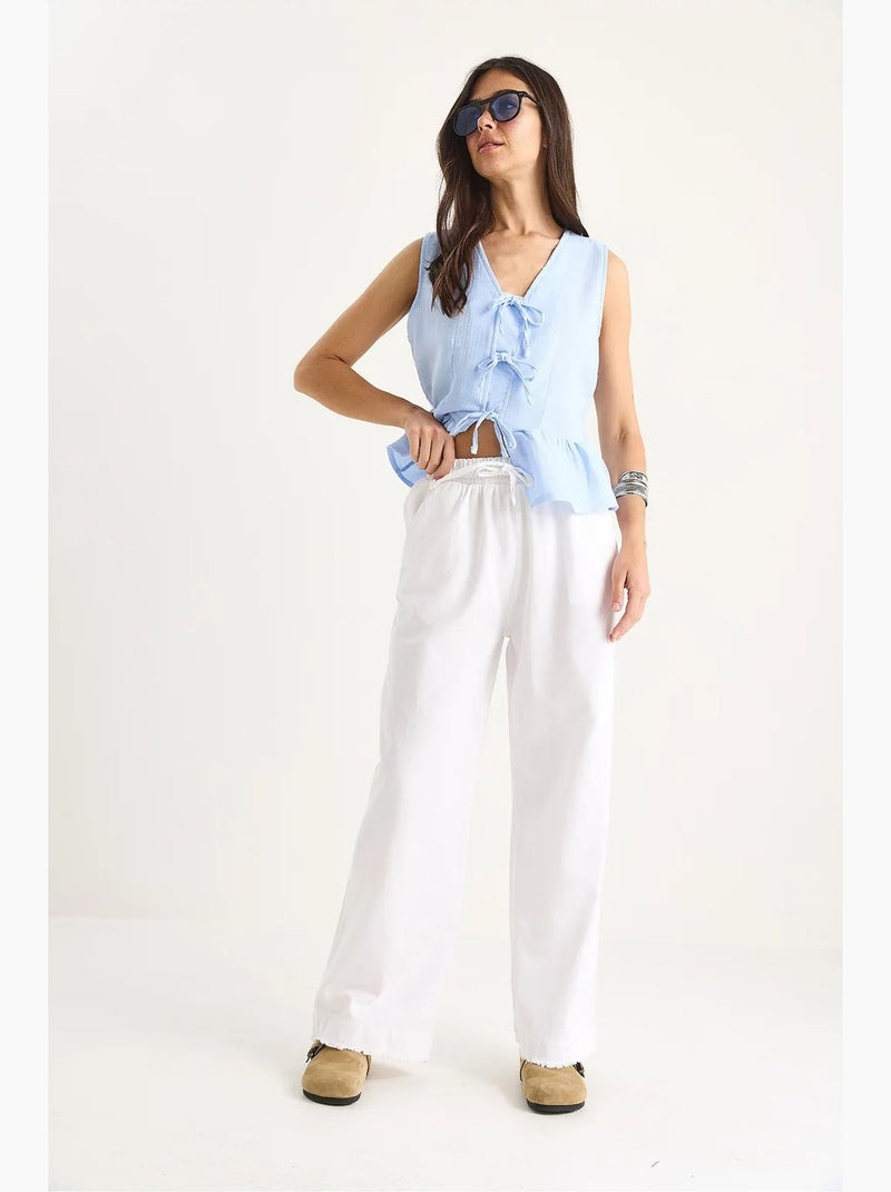 Pantalon droit taille haute en gabardine avec détails de reliure lucci Blanc - Kiabi