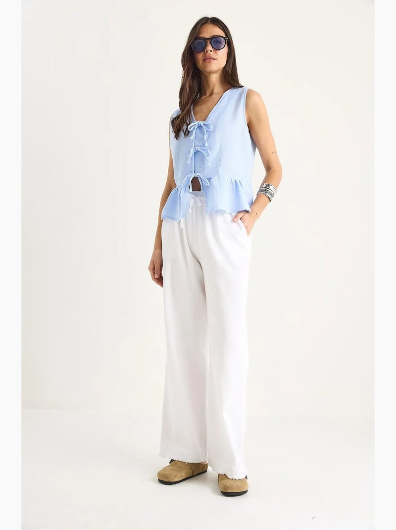Pantalon droit taille haute en gabardine avec détails de reliure lucci Blanc - Kiabi