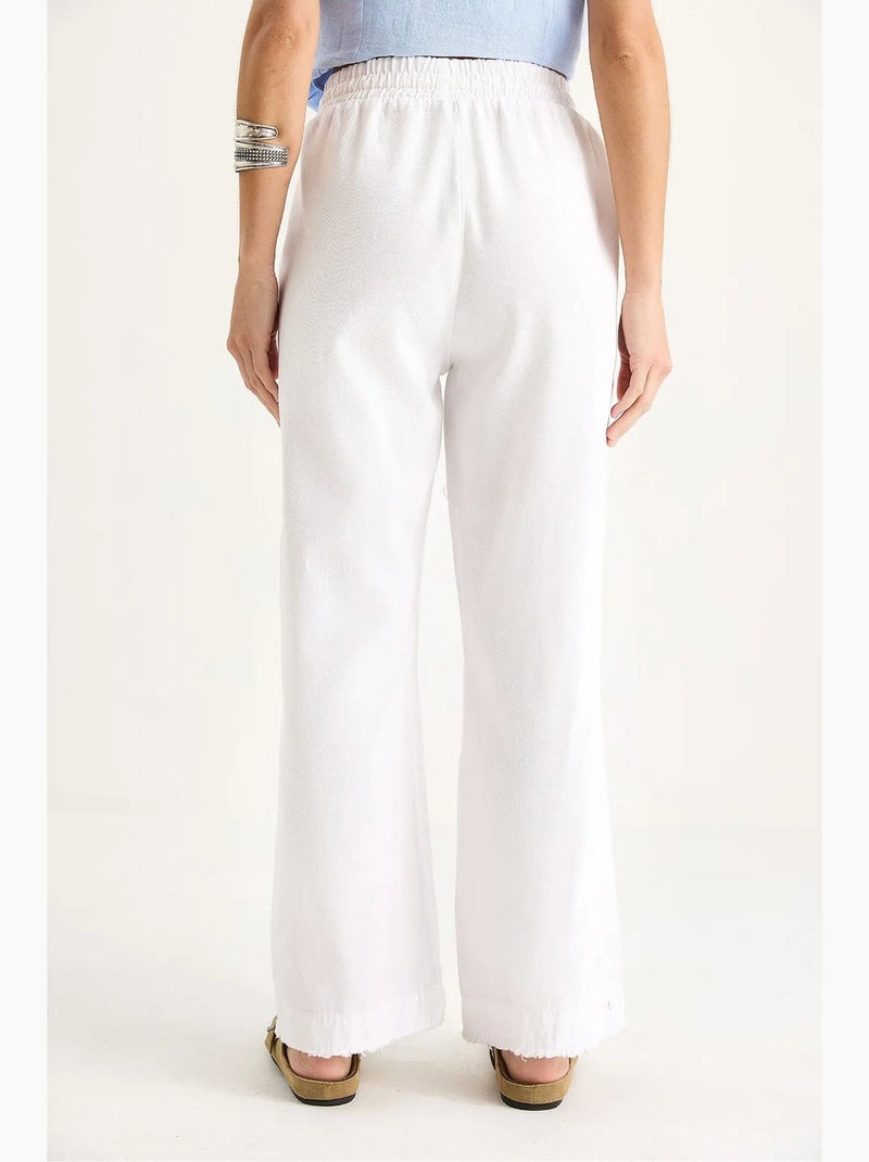 Pantalon droit taille haute en gabardine avec détails de reliure lucci Blanc - Kiabi