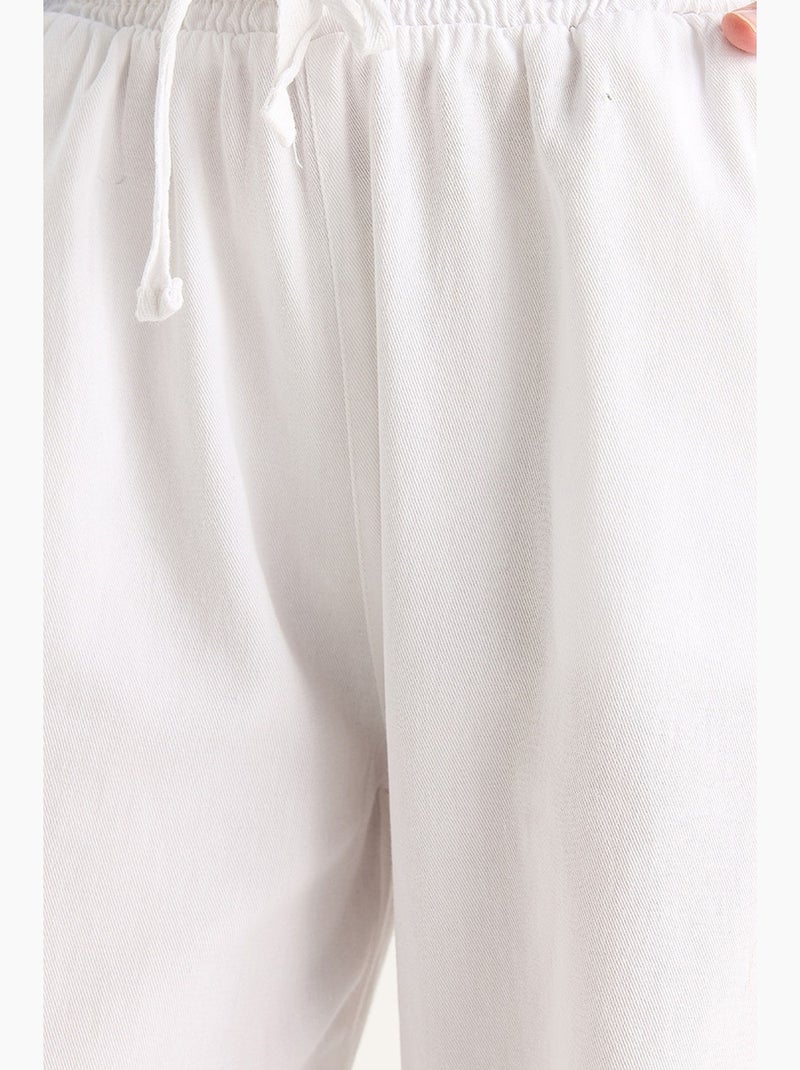 Pantalon droit taille haute en gabardine avec détails de reliure lucci Blanc - Kiabi