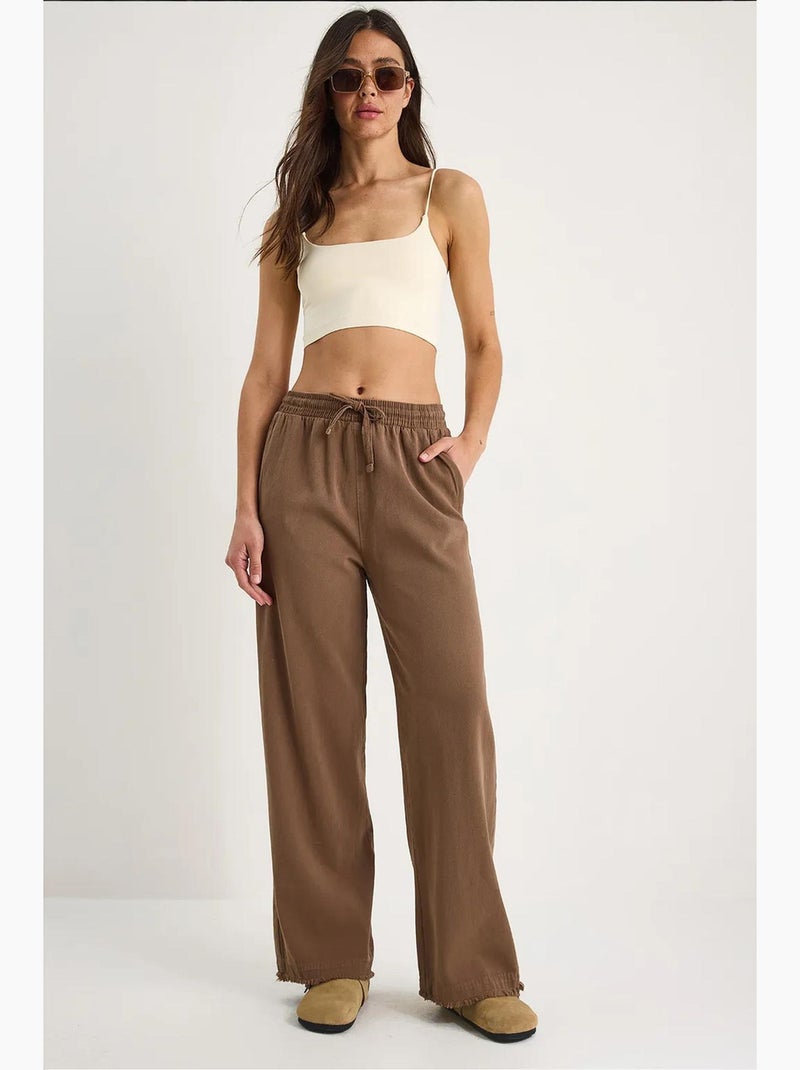 Pantalon droit taille haute en gabardine avec détails de reliure lucci Marron clair - Kiabi