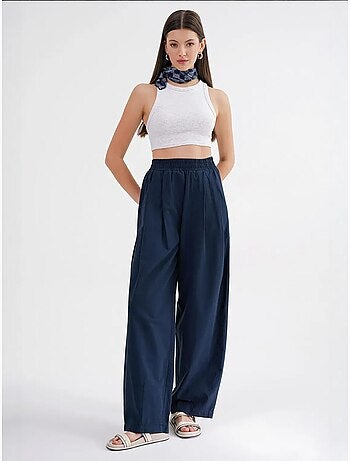 Pantalon droit taille haute en lin mélangé côtelé mixray