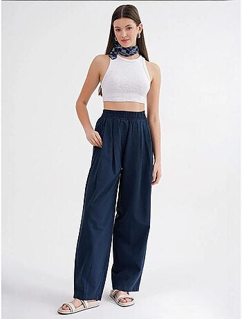 Pantalon droit taille haute en lin mélangé côtelé mixray