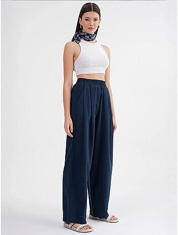 Pantalon droit taille haute en lin mélangé côtelé mixray