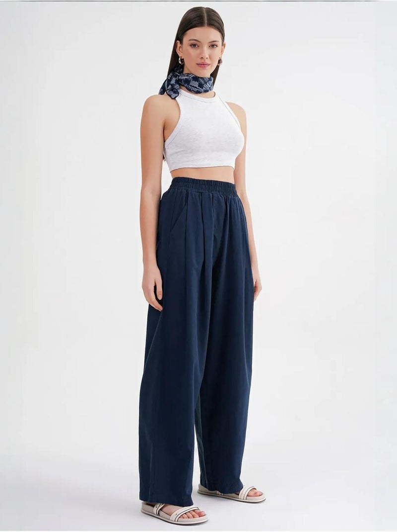 Pantalon droit taille haute en lin mélangé côtelé mixray Bleu marine - Kiabi