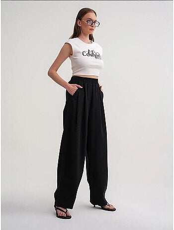 Pantalon droit taille haute en lin mélangé côtelé mixray