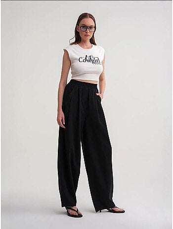 Pantalon droit taille haute en lin mélangé côtelé mixray